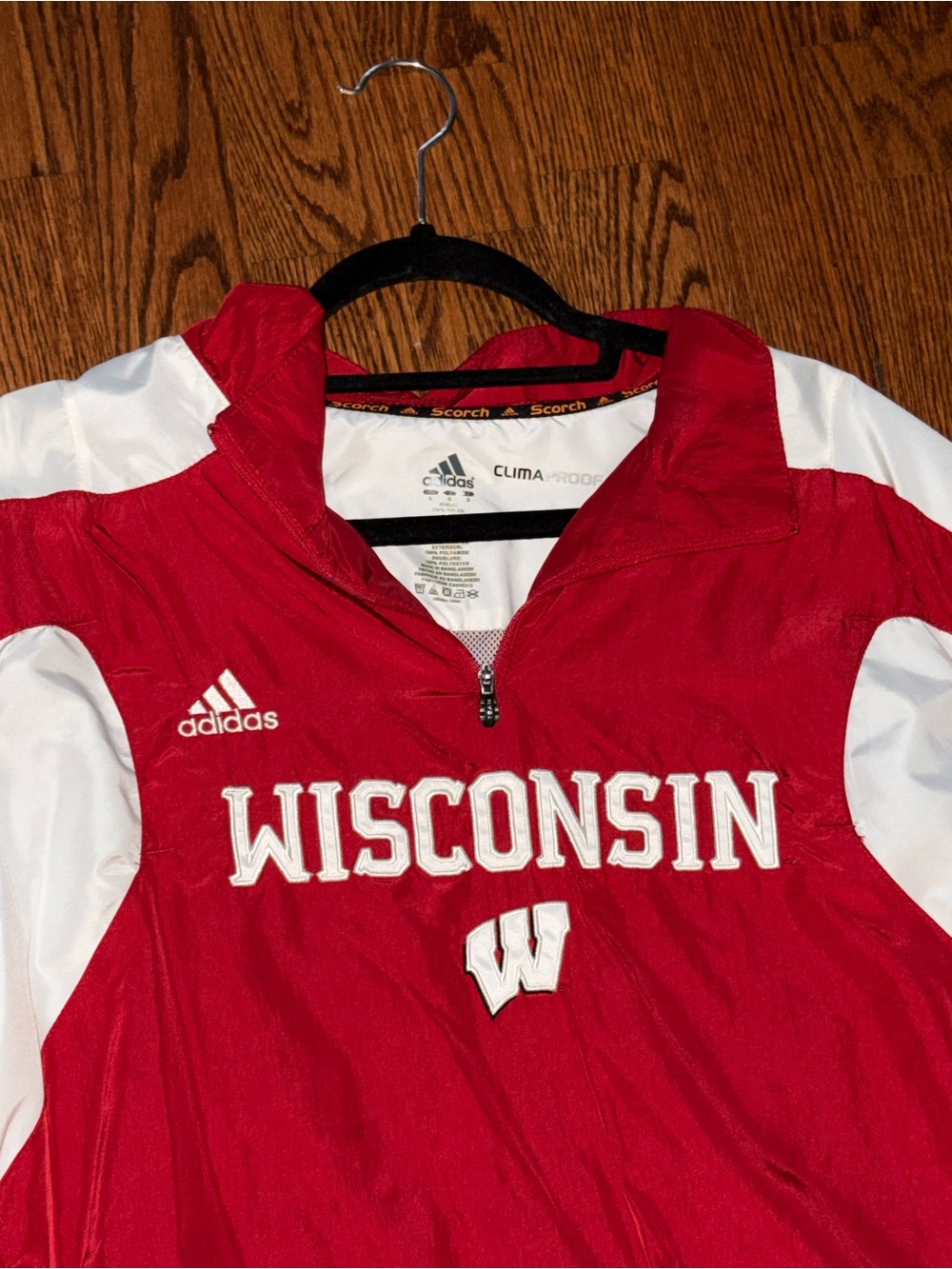 Adidas Wisconsin Badgers Pullover Hoodie Jacket Windbreaker Large